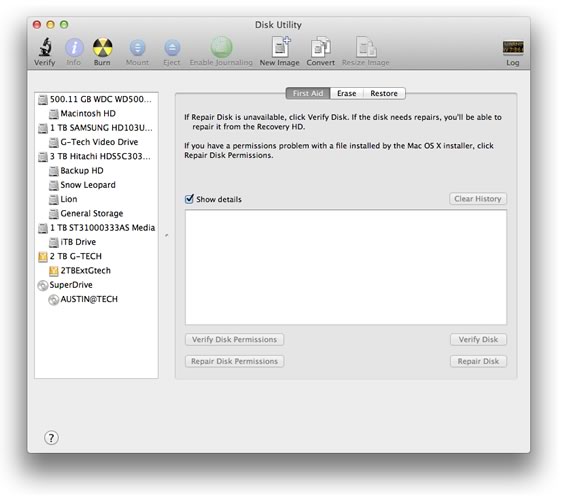 Disk Utility Main Screen