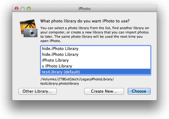 Select a library in iPhoto